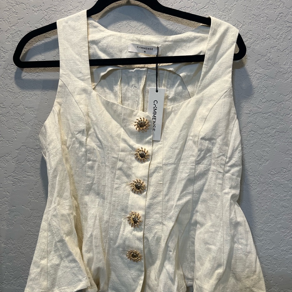 Commense Cream Button-Accent Tank Top